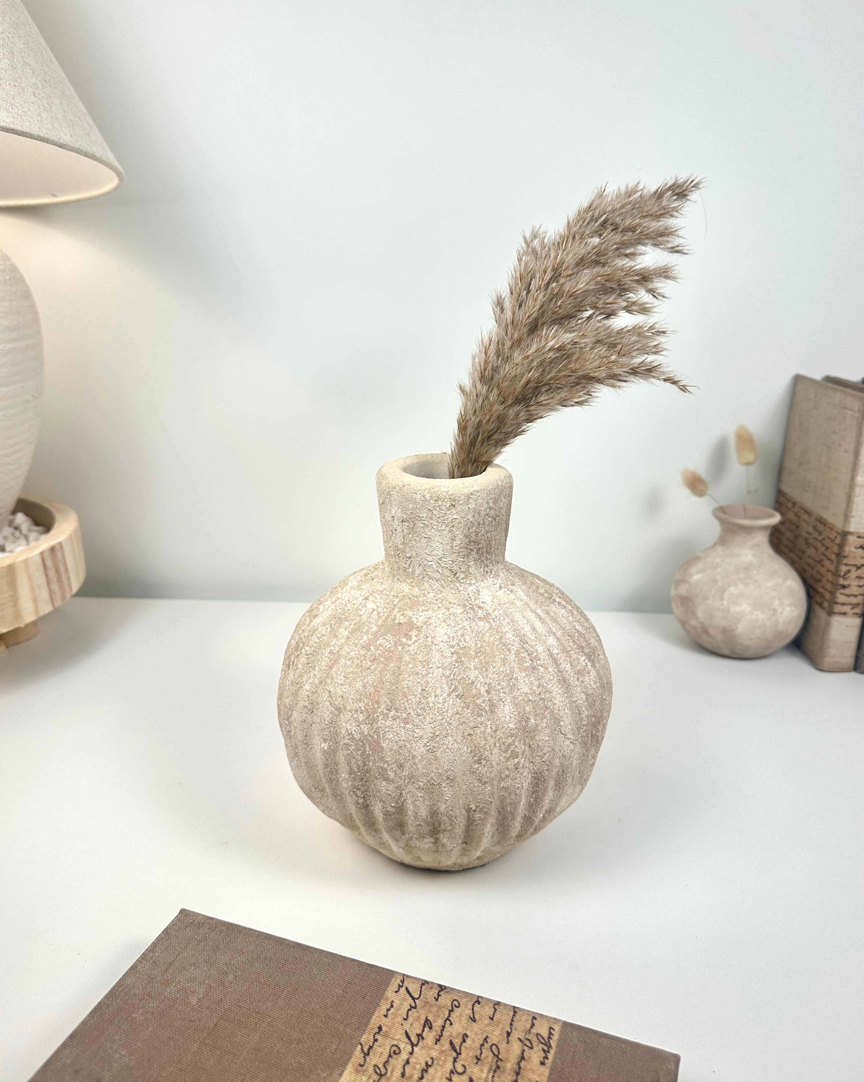 Handmade Decorative Ceramic Vase 8” tall - beige washed