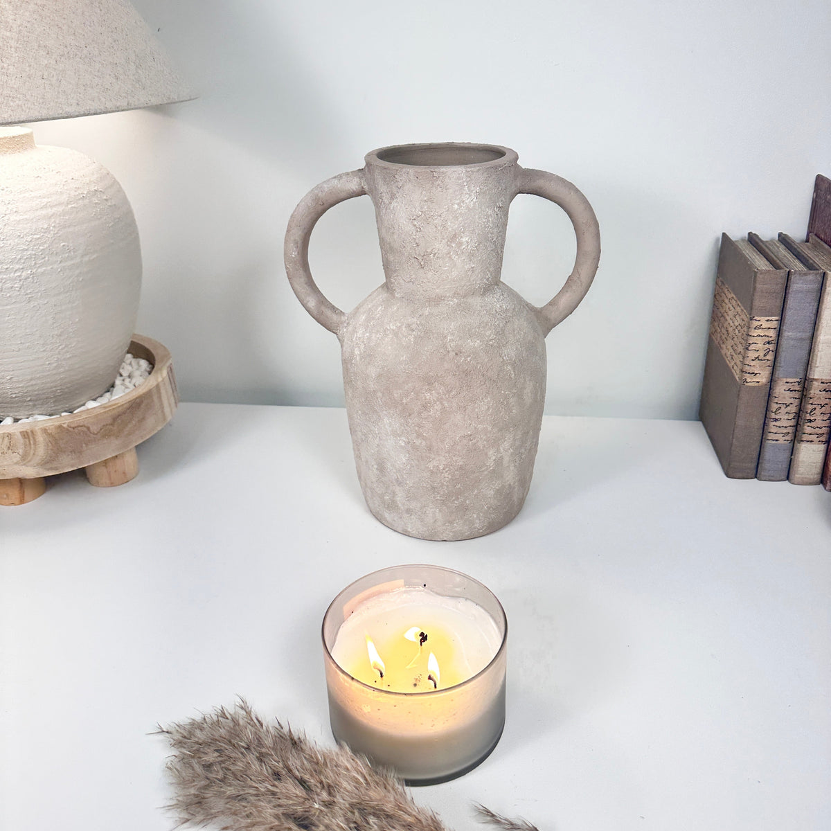 Roman Style Hand-Painted/Textured Ceramic Vase 13” tall - beige washed