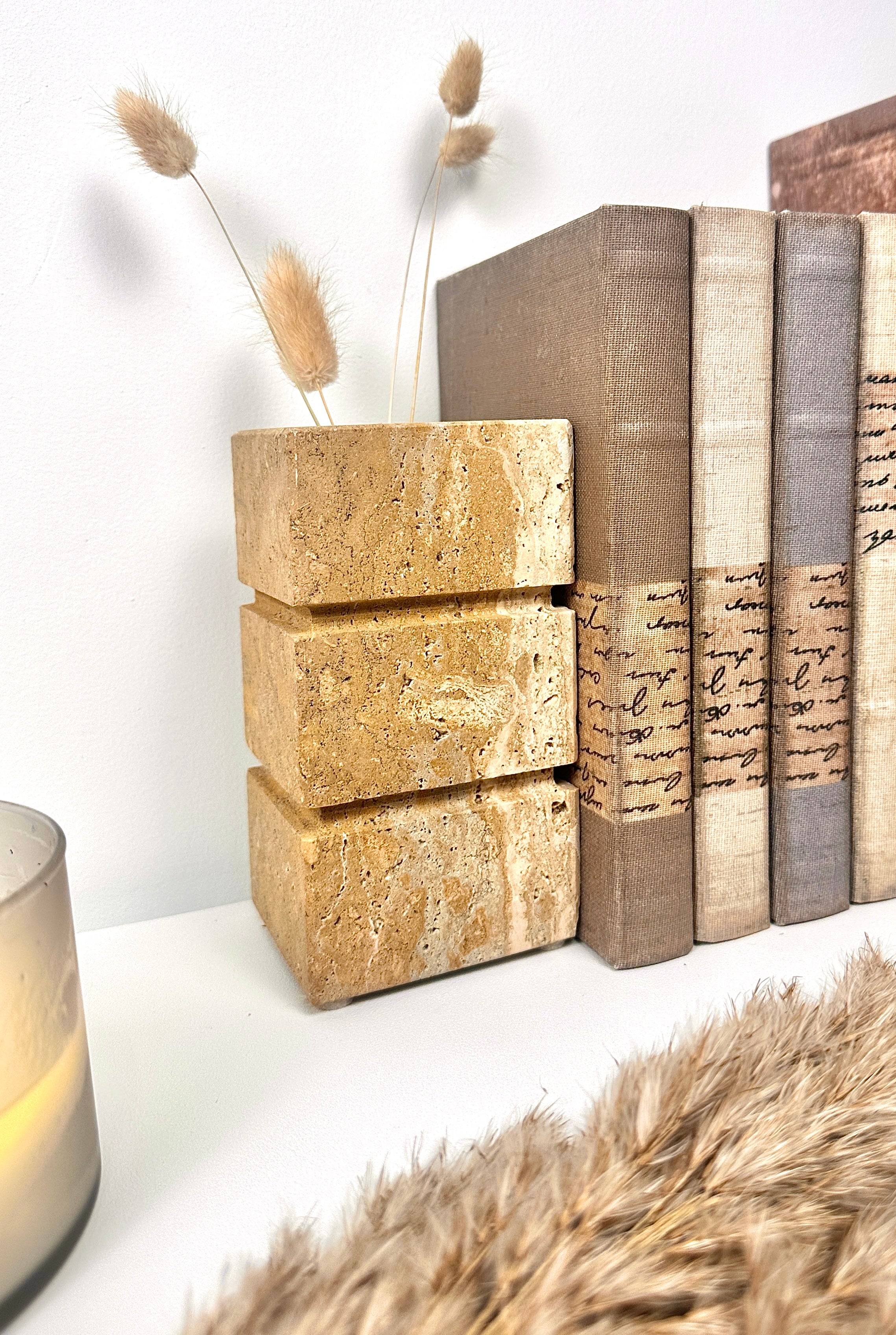 Handcrafted Organic Natural Stone Vase 6“ - Beige & Tan
