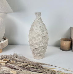 Minimalist Geometric Hand-Painted/Textured Ceramic Vase 14.5" - Cream washed