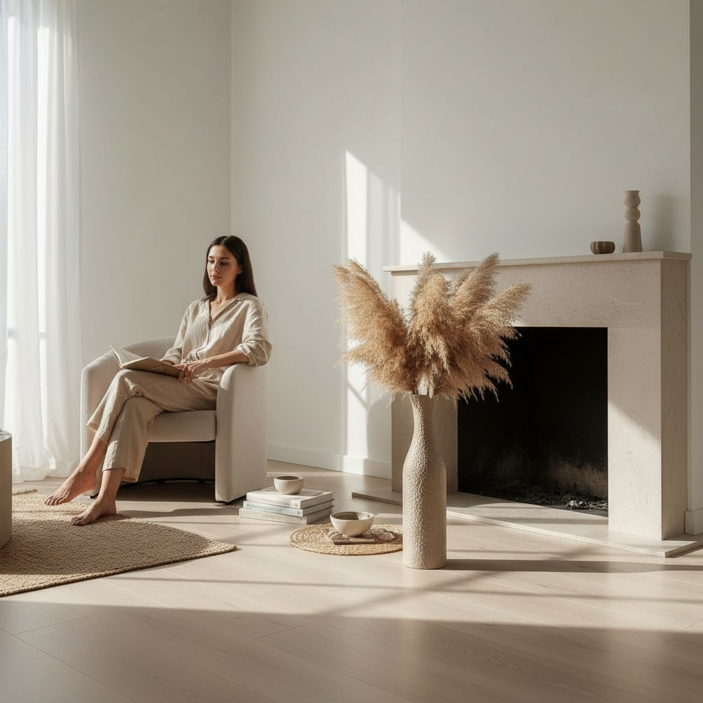 Minimalist Floor Vase 20" tall, Tan Matte