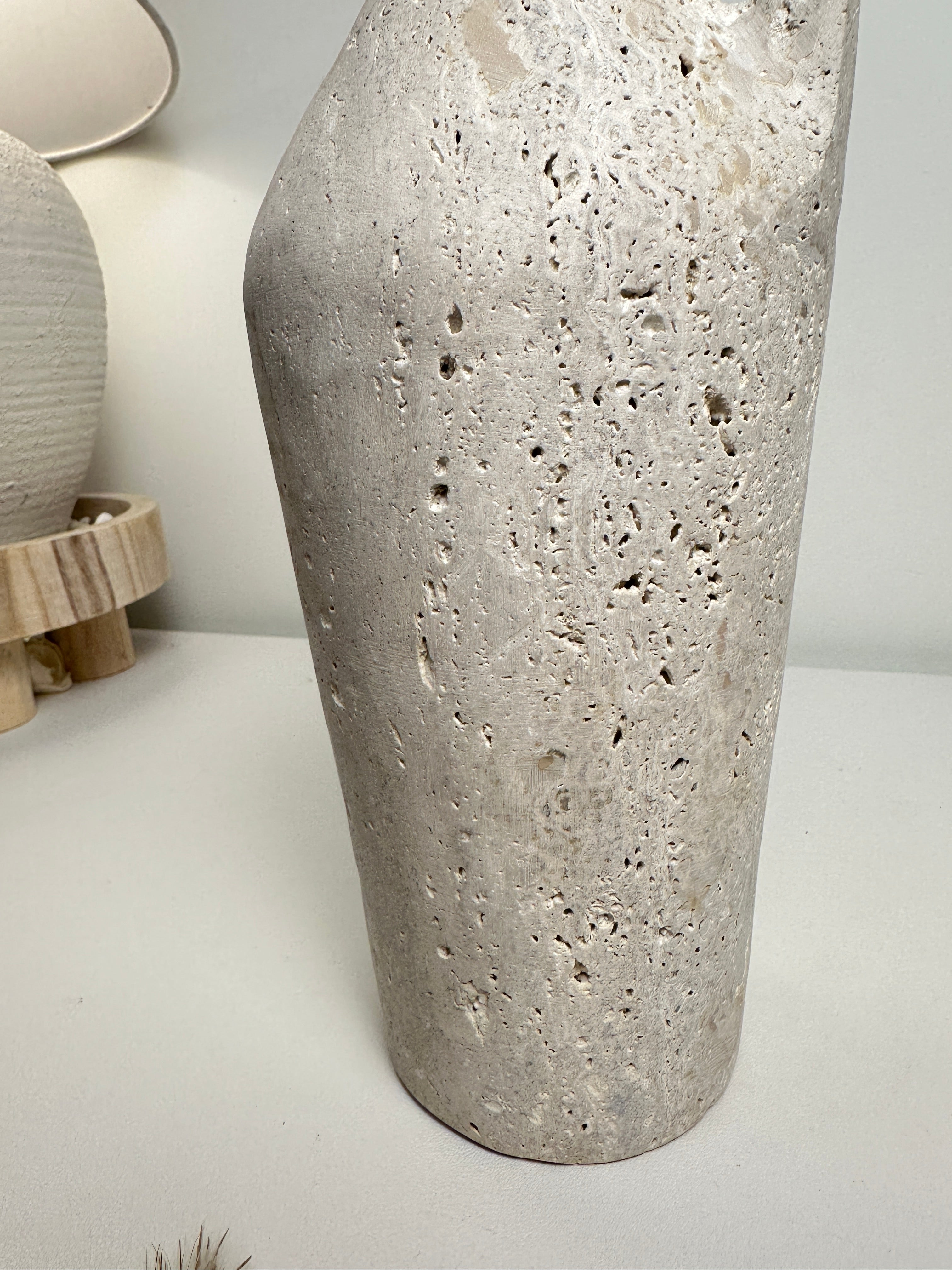 Handcrafted organic natural stone vase 12“ - Off White