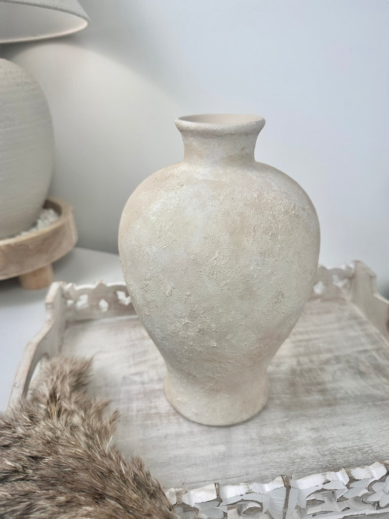 Minimalist Textured Ceramic Vase 10.5" - Cream Sand washed