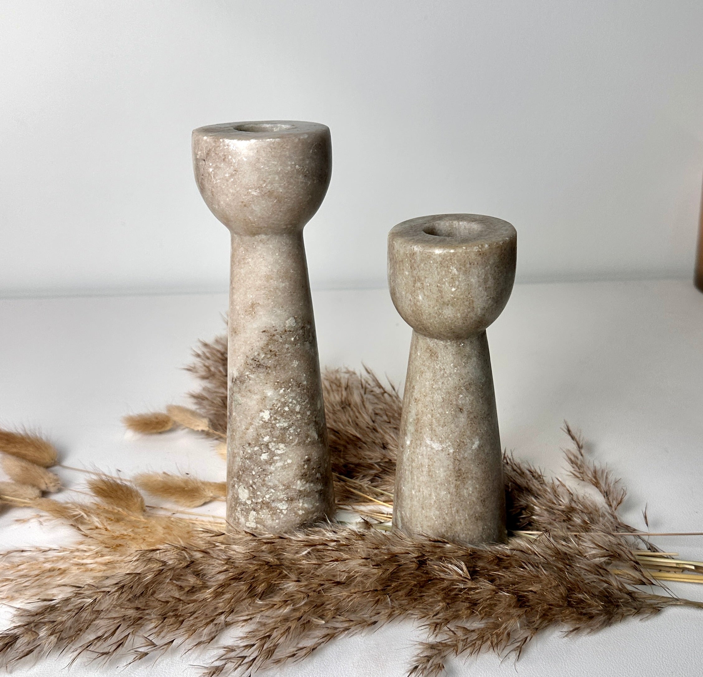 Set of 2 Marble Candle Holders (6x2x2" 8x2x2")  - Beige Brown