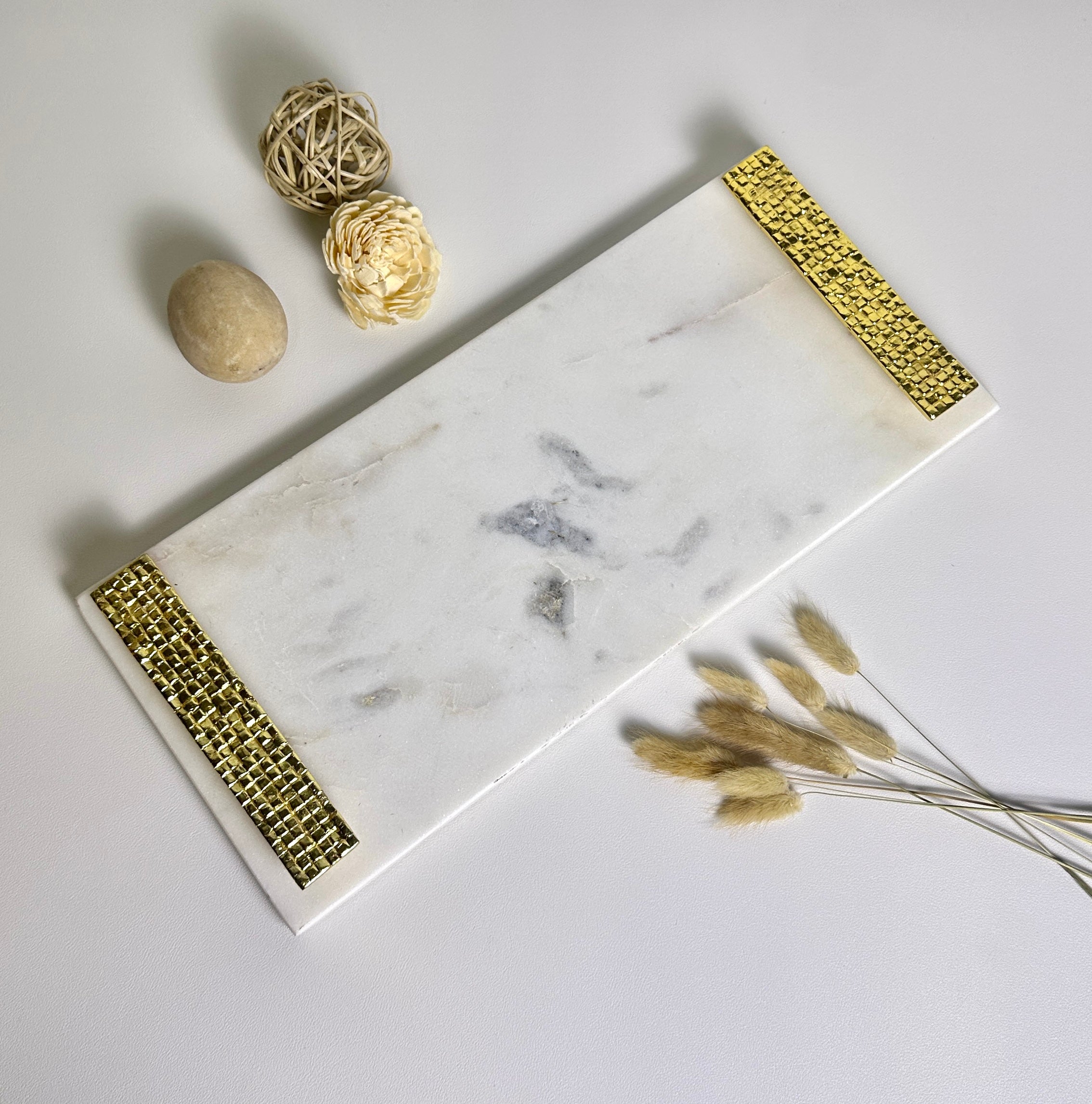 Elegant Marble Tray with Gold Handles 16" length