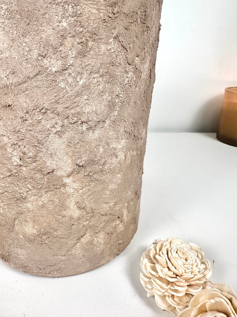 Minimalist Textured Hand-painted Glass Vase 8" - Beige washed