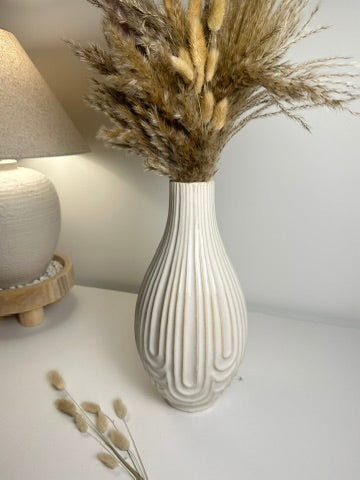 Contemporary Ceramic Ribbed Arc Vase 14"- White