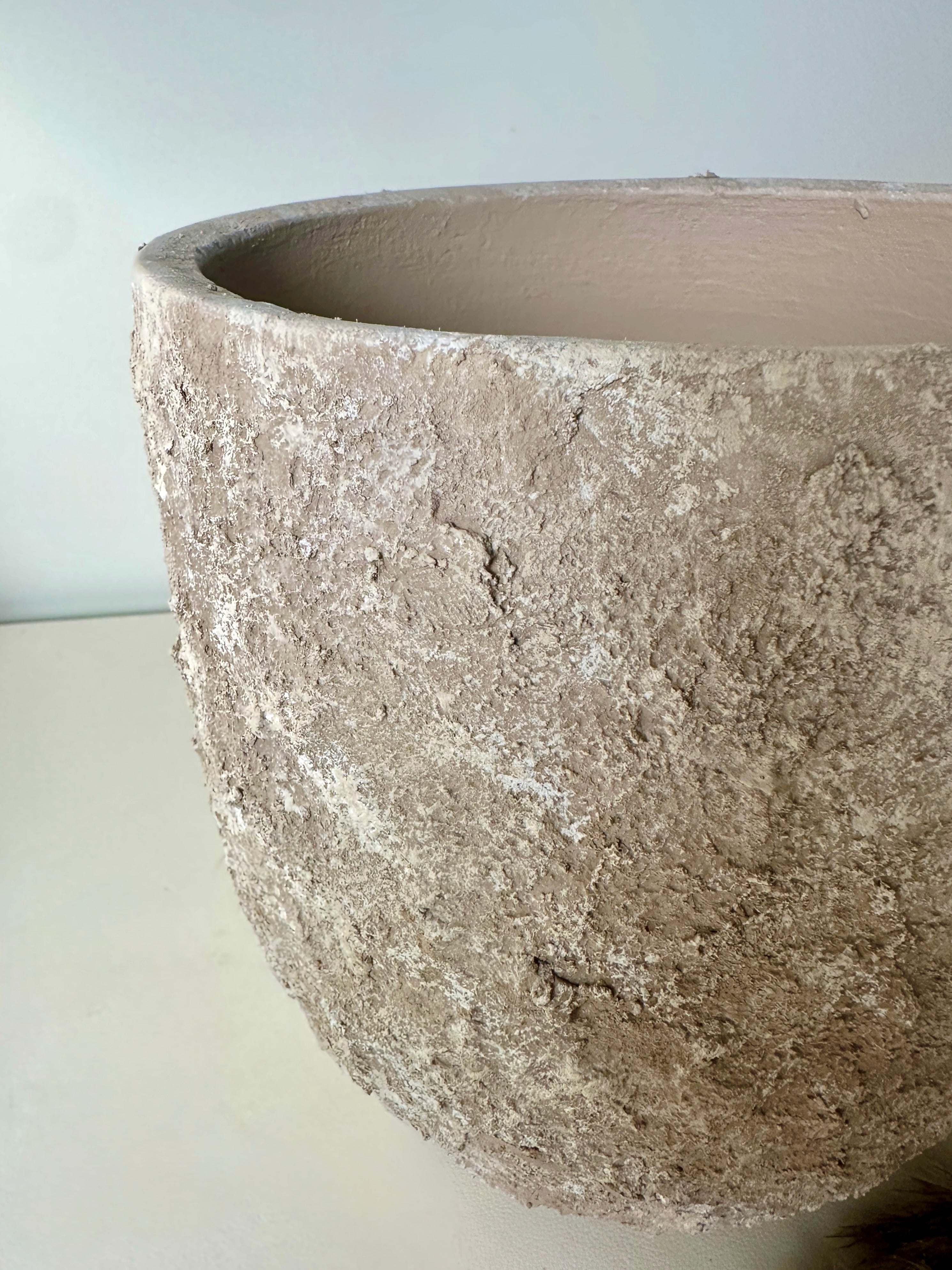 9" tall Minimalist Hand-Painted & Textured Planter Pot with drainage hole - Mesa Beige
