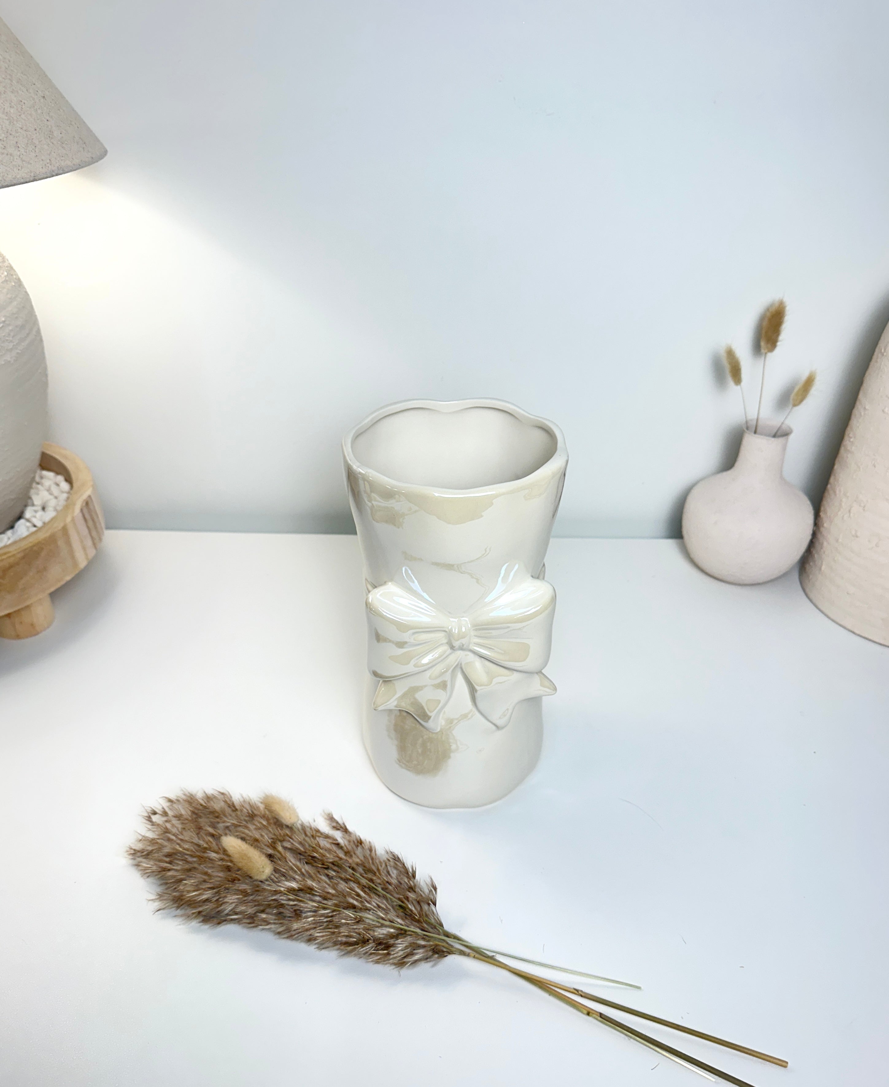 Bow Ceramic Vase with Bow 8” tall