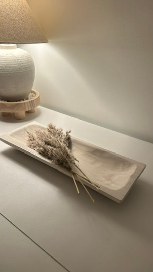 Paulownia Wood Boho Tray 20" long - Ivory Sand Whitewashed