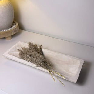 Paulownia Wood Boho Tray 20" long - Ivory Sand Whitewashed