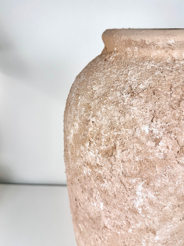 Minimalist Vase 18" tall Textured Hand-painted Ceramic  - Tan wash