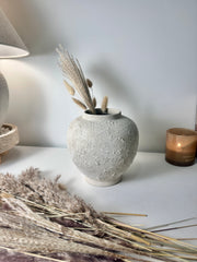 Minimalist Textured Hand-painted Ceramic Vase - Off White/Linen washed