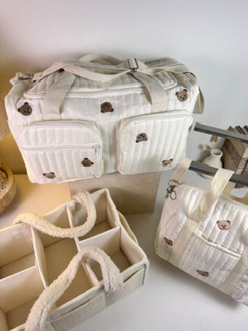 Set of 3 Stroller Bag, Duffel Bag and Caddy Diaper Bag for Baby Essentials - Cream