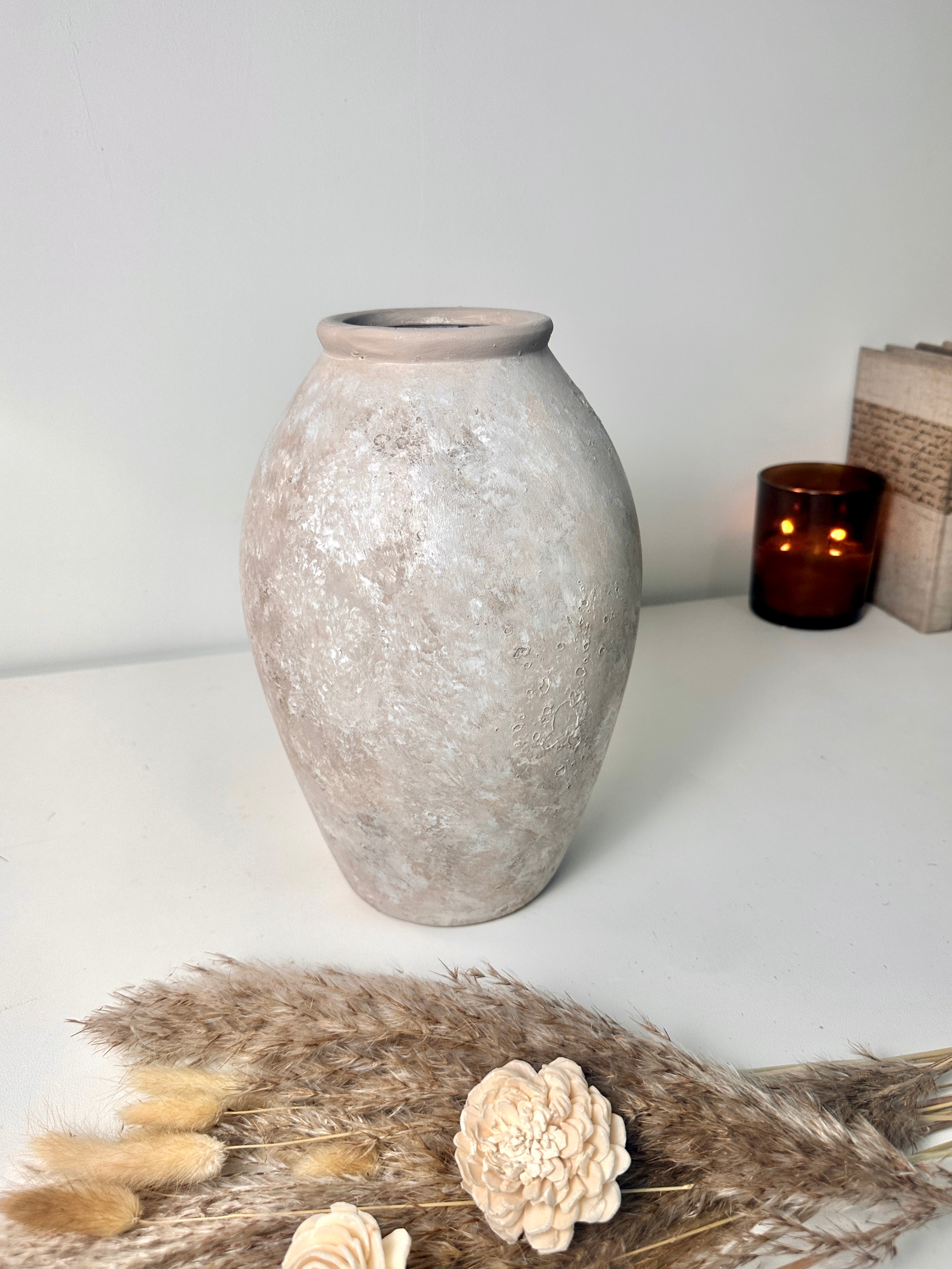 Handmade Painted Beige Wash Decorative Ceramic Vase 11’’ tall