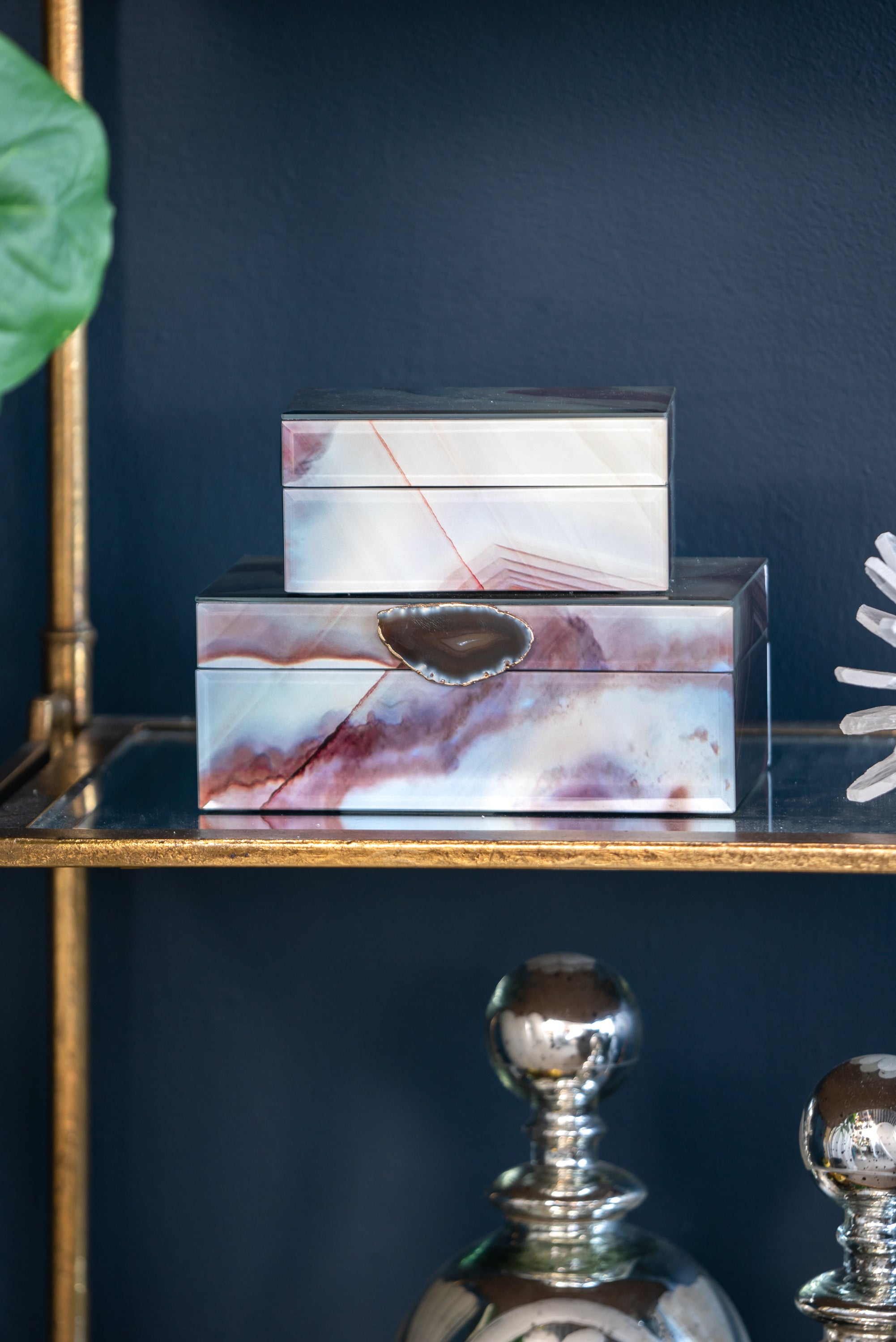 Decorative Nesting Jewelry Boxes, Stackable Decorative Storage Boxes With Lids - Set of 2