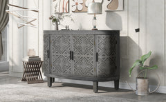 Accent Storage Cabinet Sideboard Wooden with Antique Pattern Doors - Grey