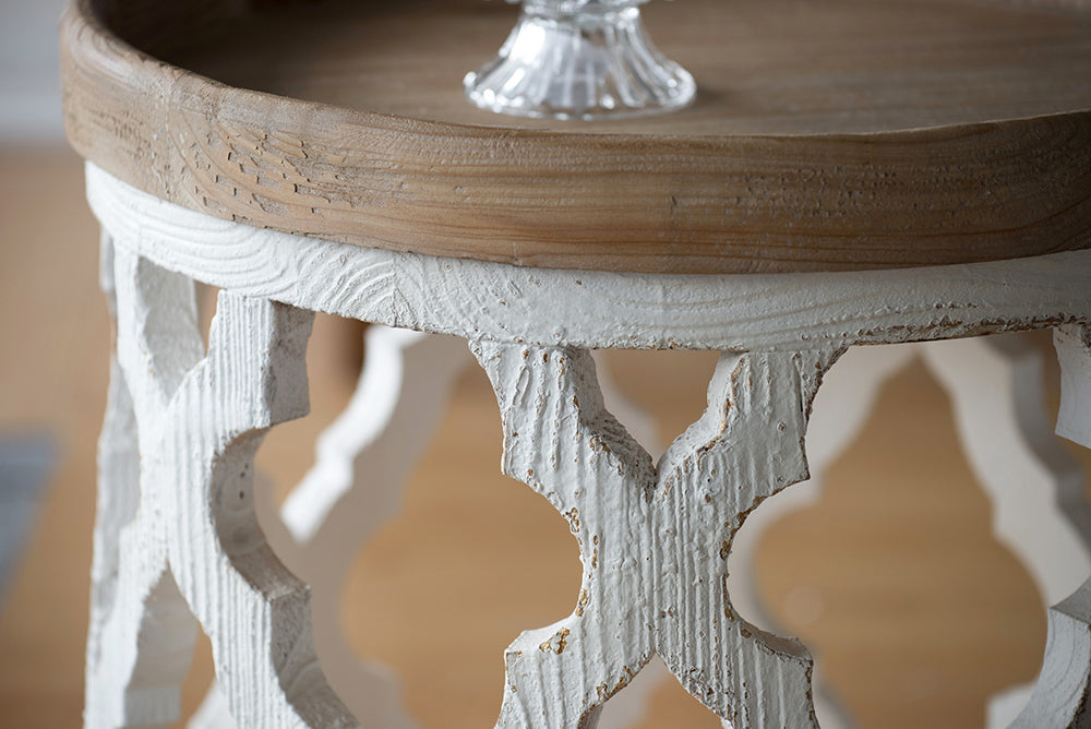 French Country Large Distressed White Side Table 23"