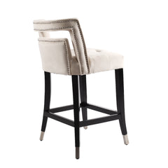 Suede Velvet Barstool with nailheads Dining Room Chair 2 pcs Set - 26 inch Seater height - Cream