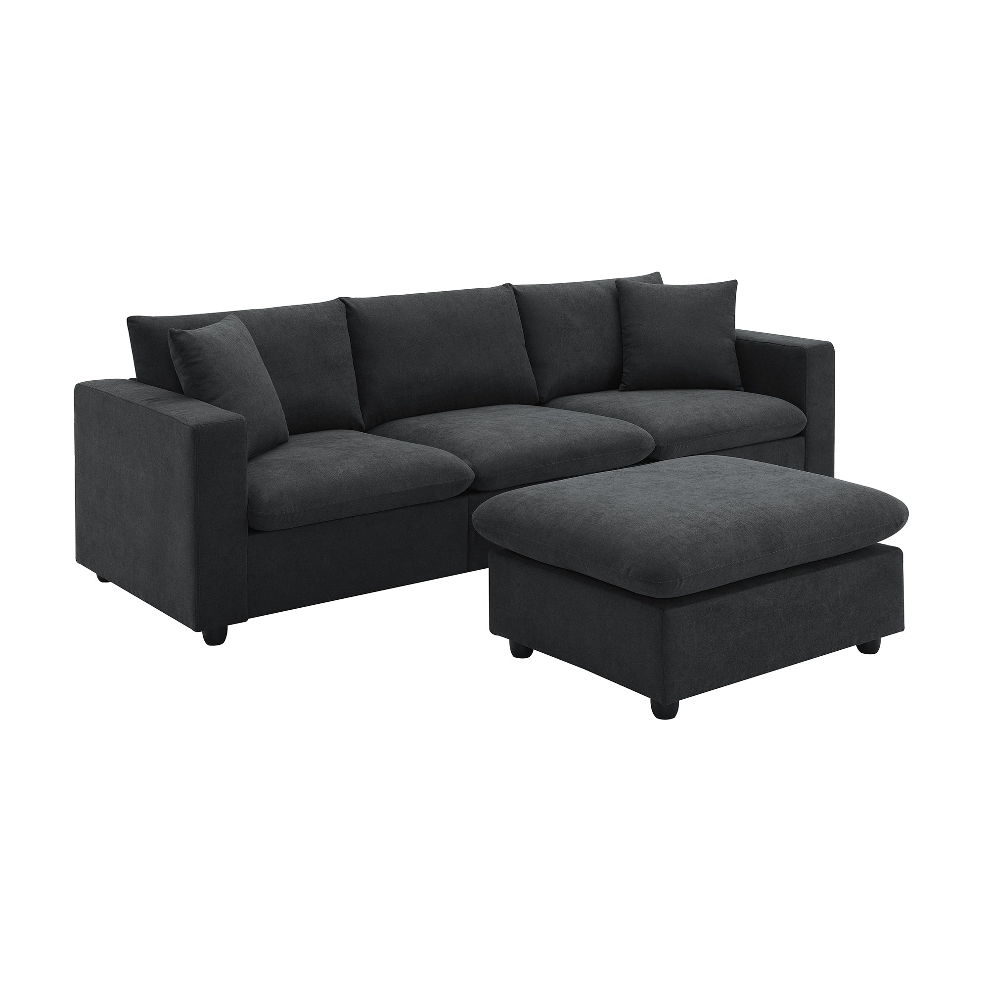 100.4x64.6" Modern Sectional Sofa, L-Shaped Couch Set With 2 Free Pillows, 4-Seat Polyester Fabric Couch Set With Convertible Ottoman - Black