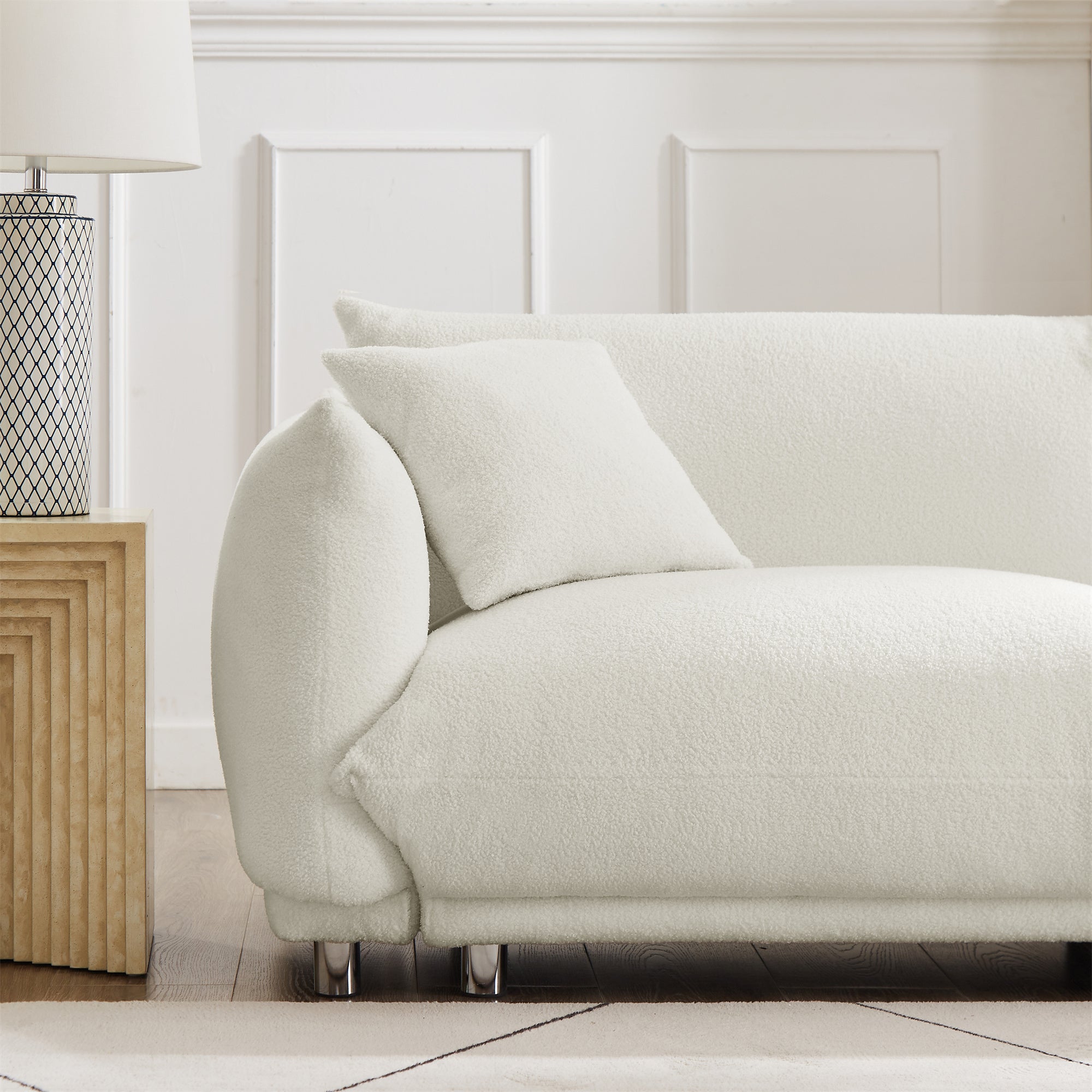 A Lovable Sofa with 2 Pillows and Metal Feet - Beige