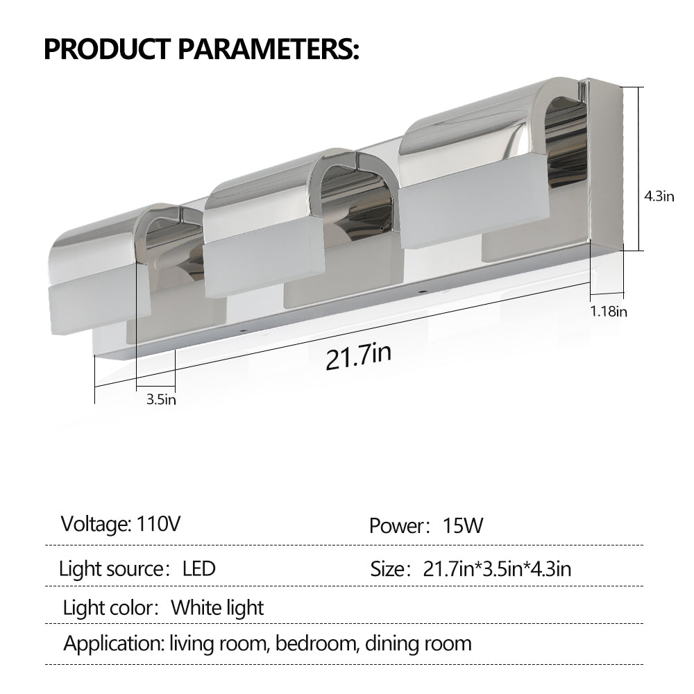 Bathroom Vanity Lighting 3-Light LED Vanity Lights Over Mirror Bath Wall Lighting - Chrome