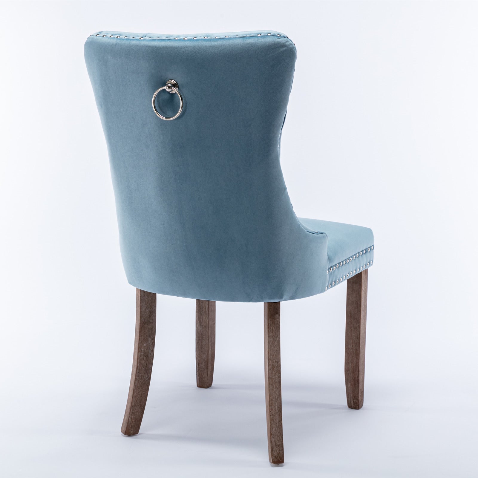 High-end Tufted Solid Wood Contemporary Velvet Upholstered Dining Chair with Wood Legs Nailhead Trim 2-Pcs Set, Light Blue