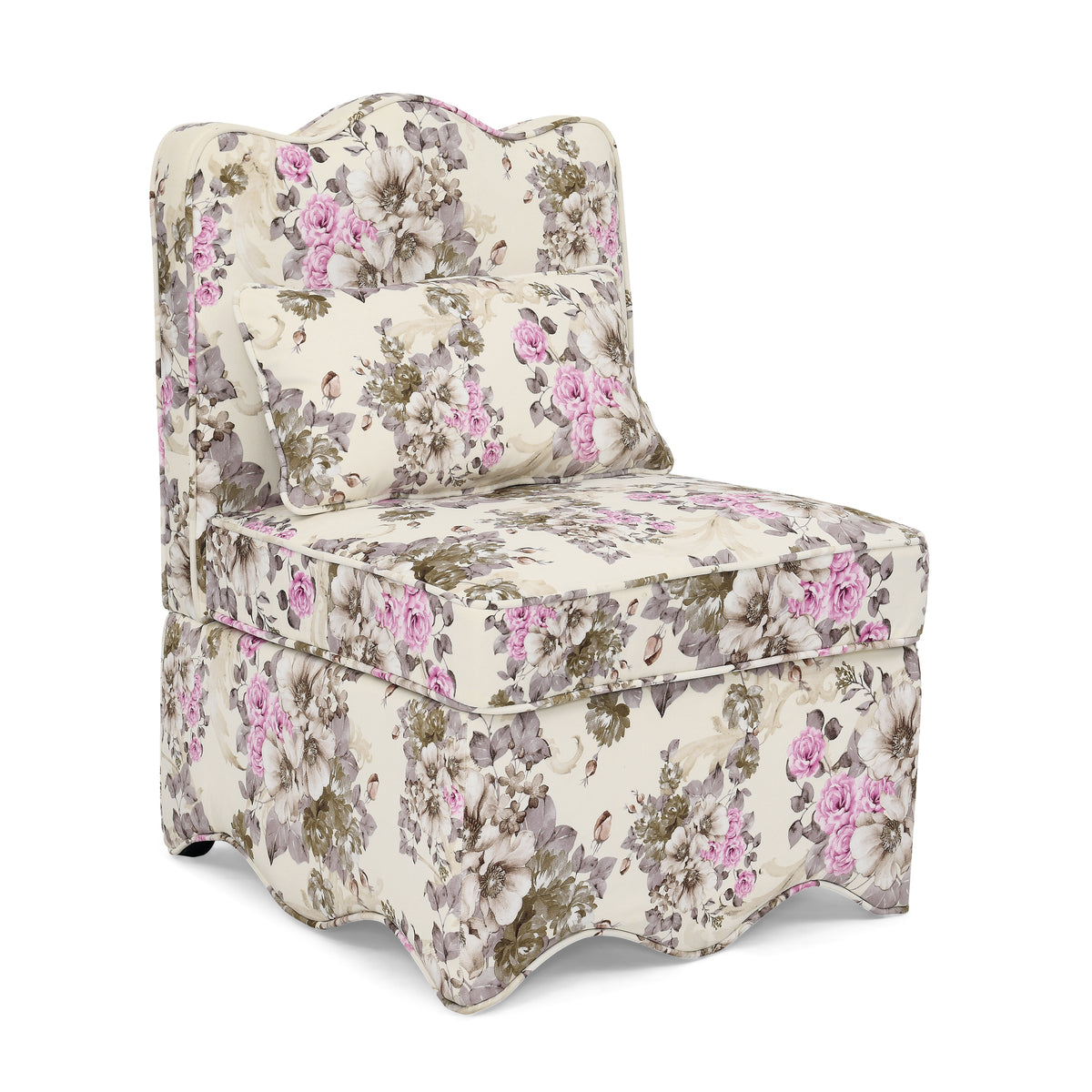 Elegant Floral Flannel Dining Chair with Soft Cushion, Pink, Wood and Sponge Construction