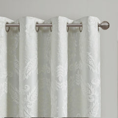 50x95" Knitted Jacquard Paisley Total Blackout Grommet Top Curtain Panel - White