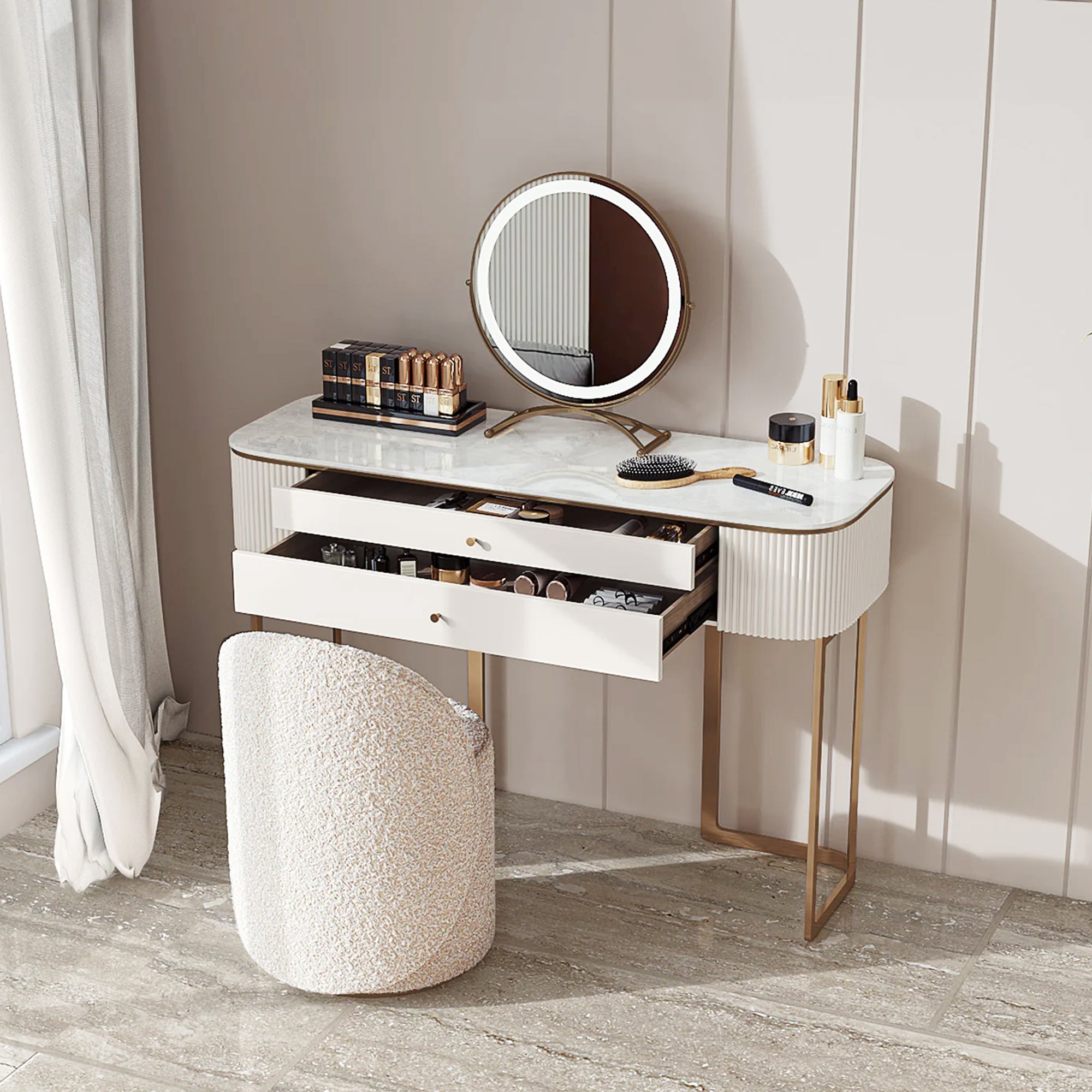 Elegant 2-Drawer Vanity Table Set - White
