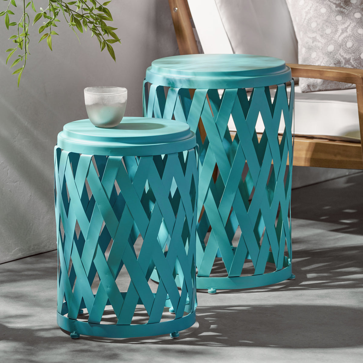 Set of 2 Accent Outdoor Table - Teal