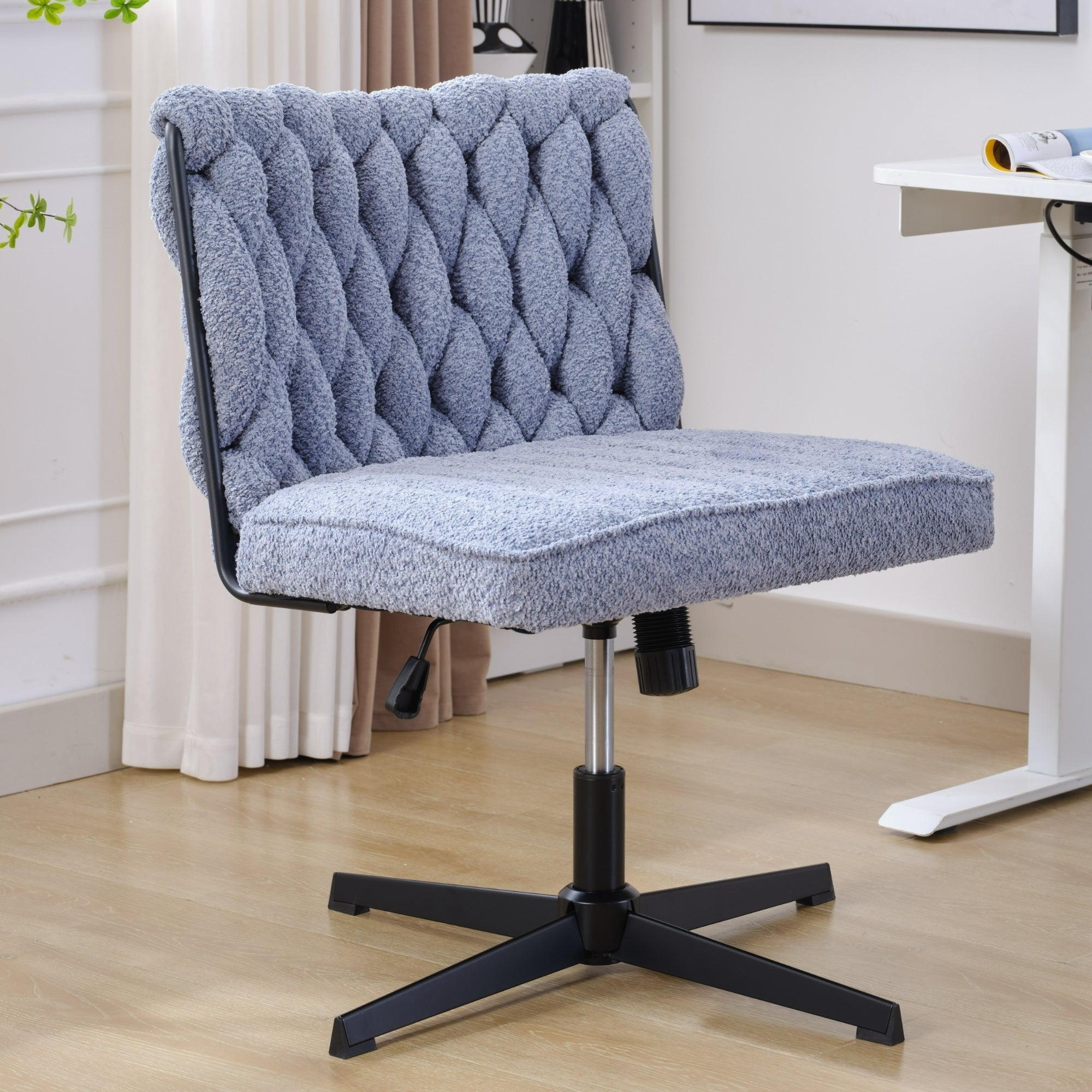 Armless Office Desk Chair No Wheels, Blue