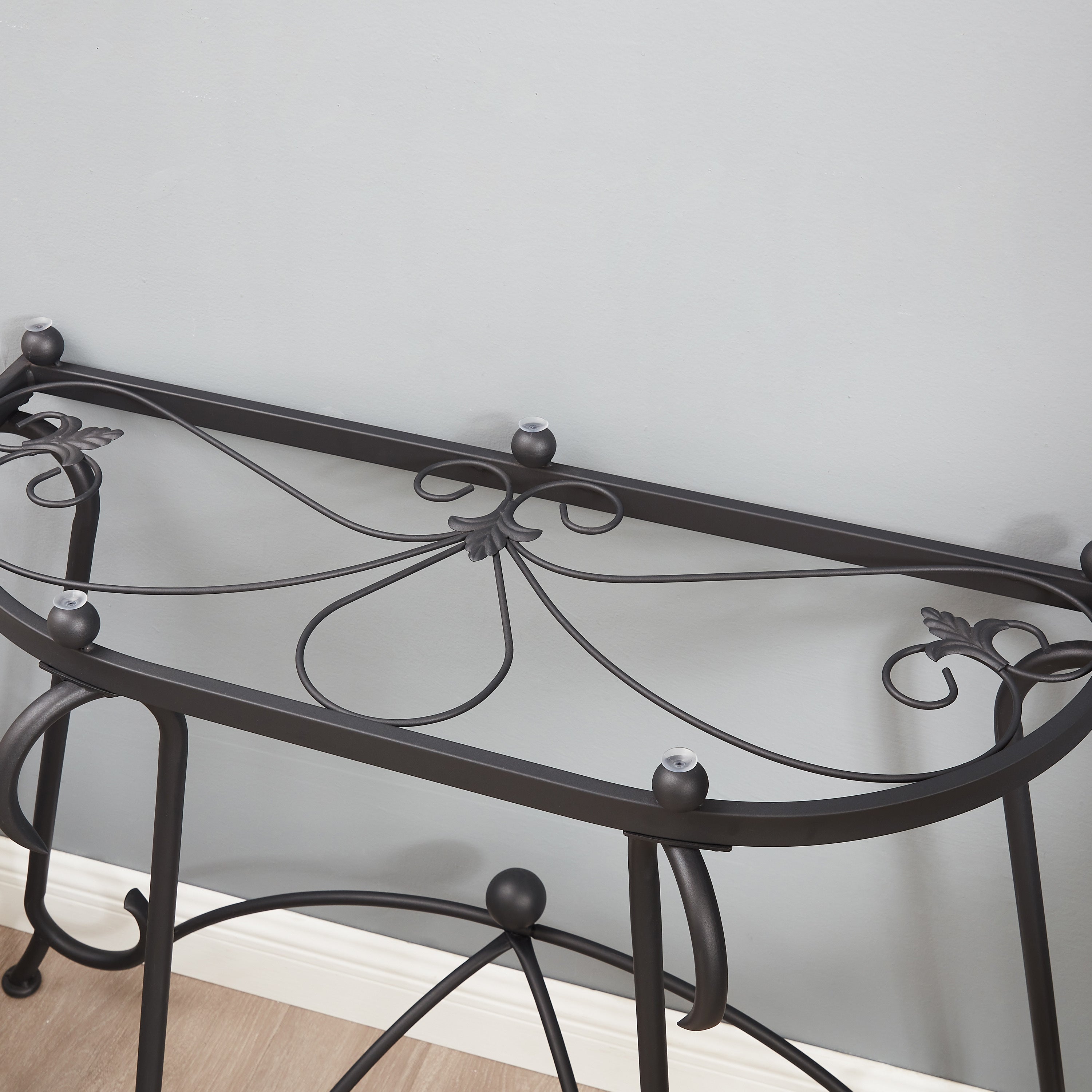 Tempered Glass Surface Console - Rustic Black