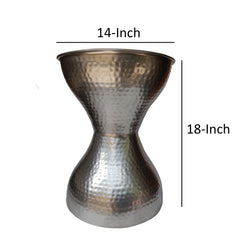 Industrial Style Hammered Texture Iron Stool with Hourglass Shaped Body - Silver