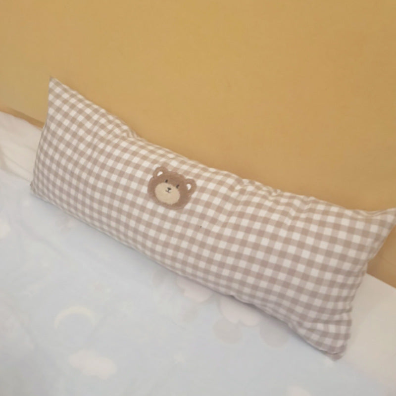 Cotton Baby Plaid Bear Embroidery Bedside Pillow