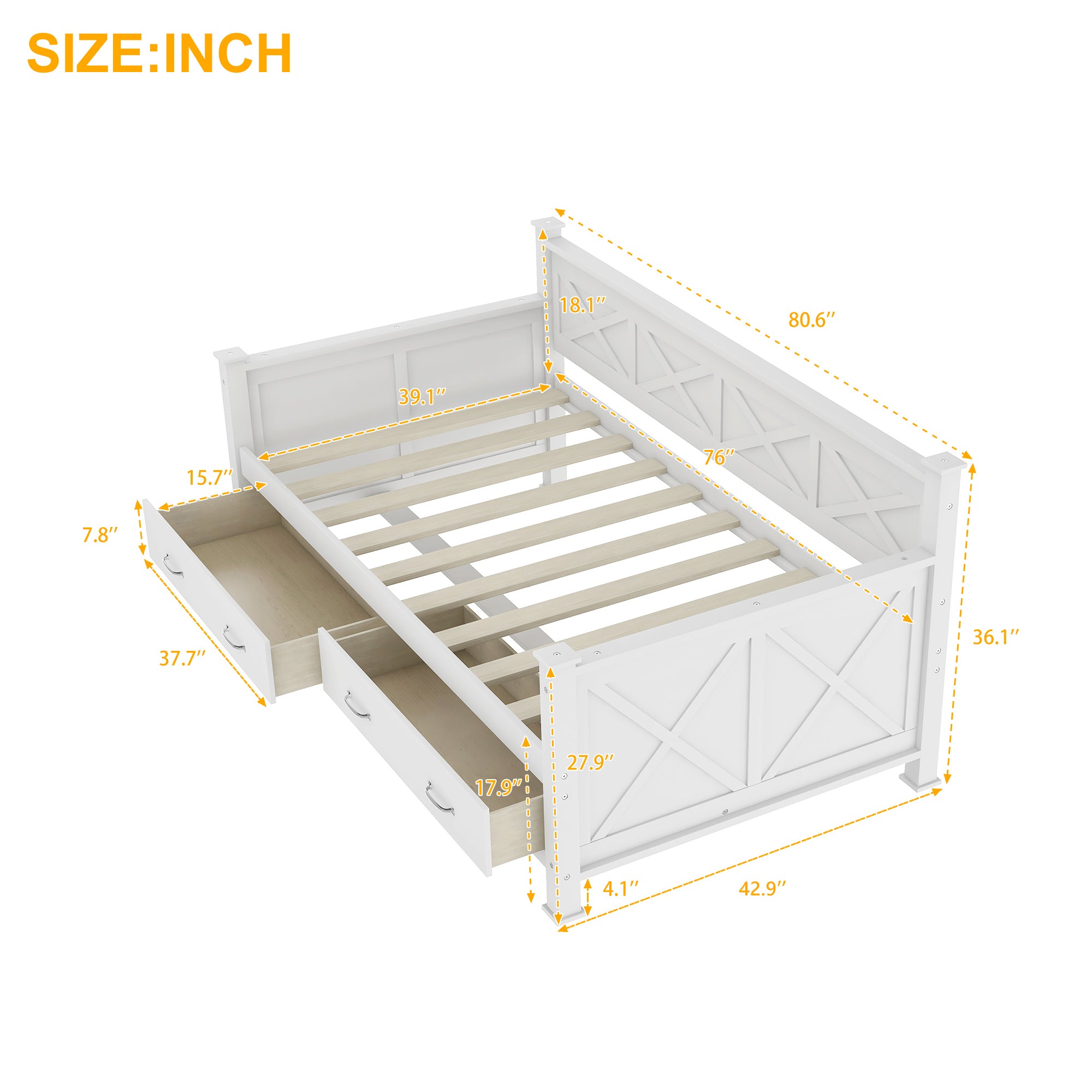 Twin Size Wooden Modern and Rustic Casual Style Daybed - Cream White
