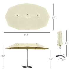 14ft Patio Umbrella Double-Sided Outdoor Market Extra Large Umbrella with Crank, Cross Base for Deck, Lawn, Backyard and Pool, Off-White