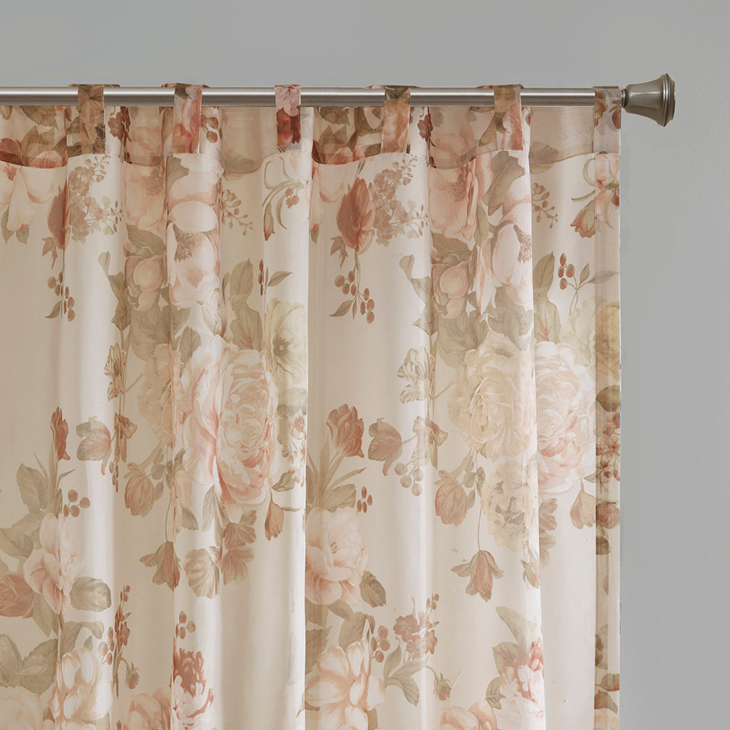50x95" Printed Floral Rod Pocket and Back Tab Voile Sheer Curtain - Blush