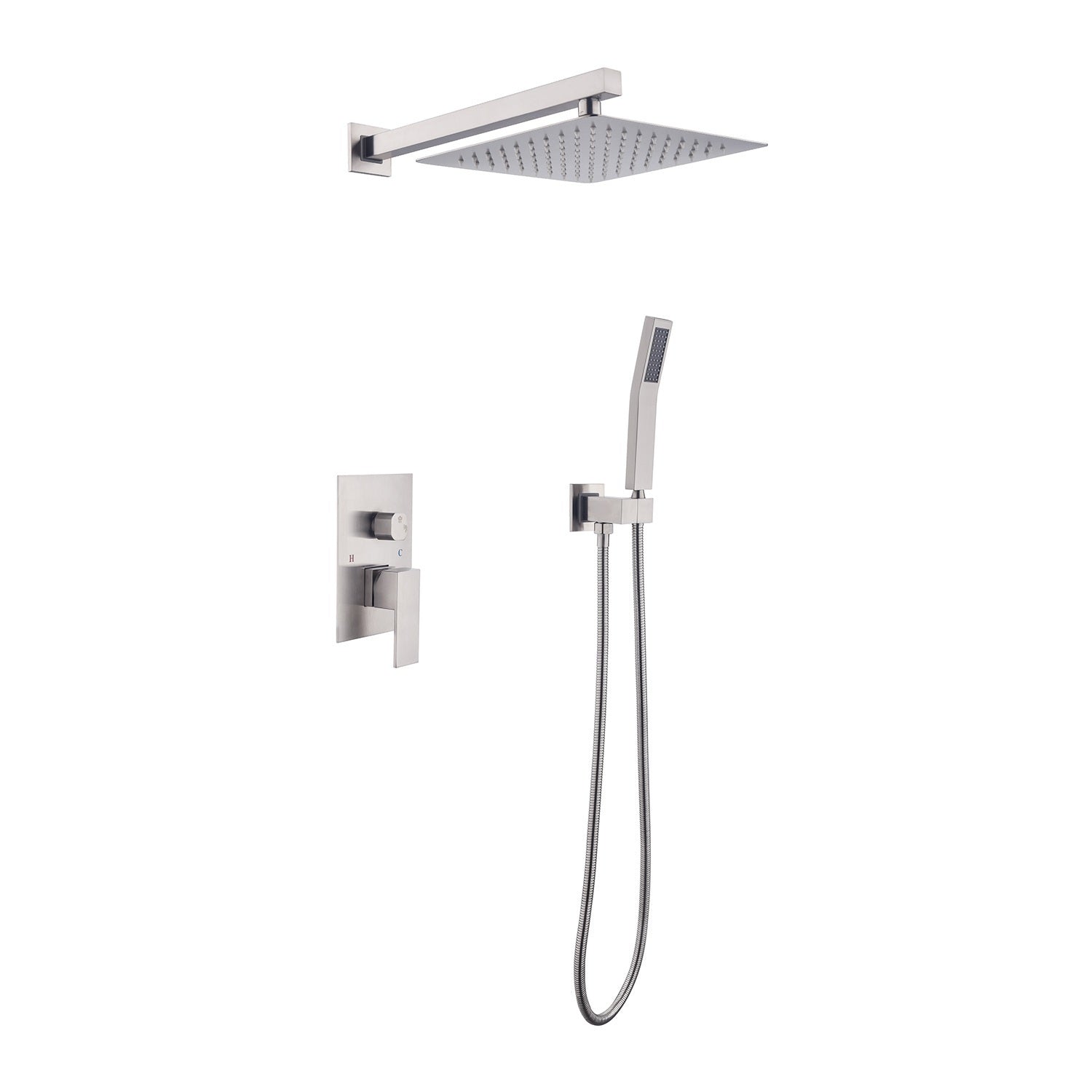 10 inch Shower Head Bathroom Luxury Rain Mixer Shower Complete Combo Set Wall Mounted - Brushed Nickel
