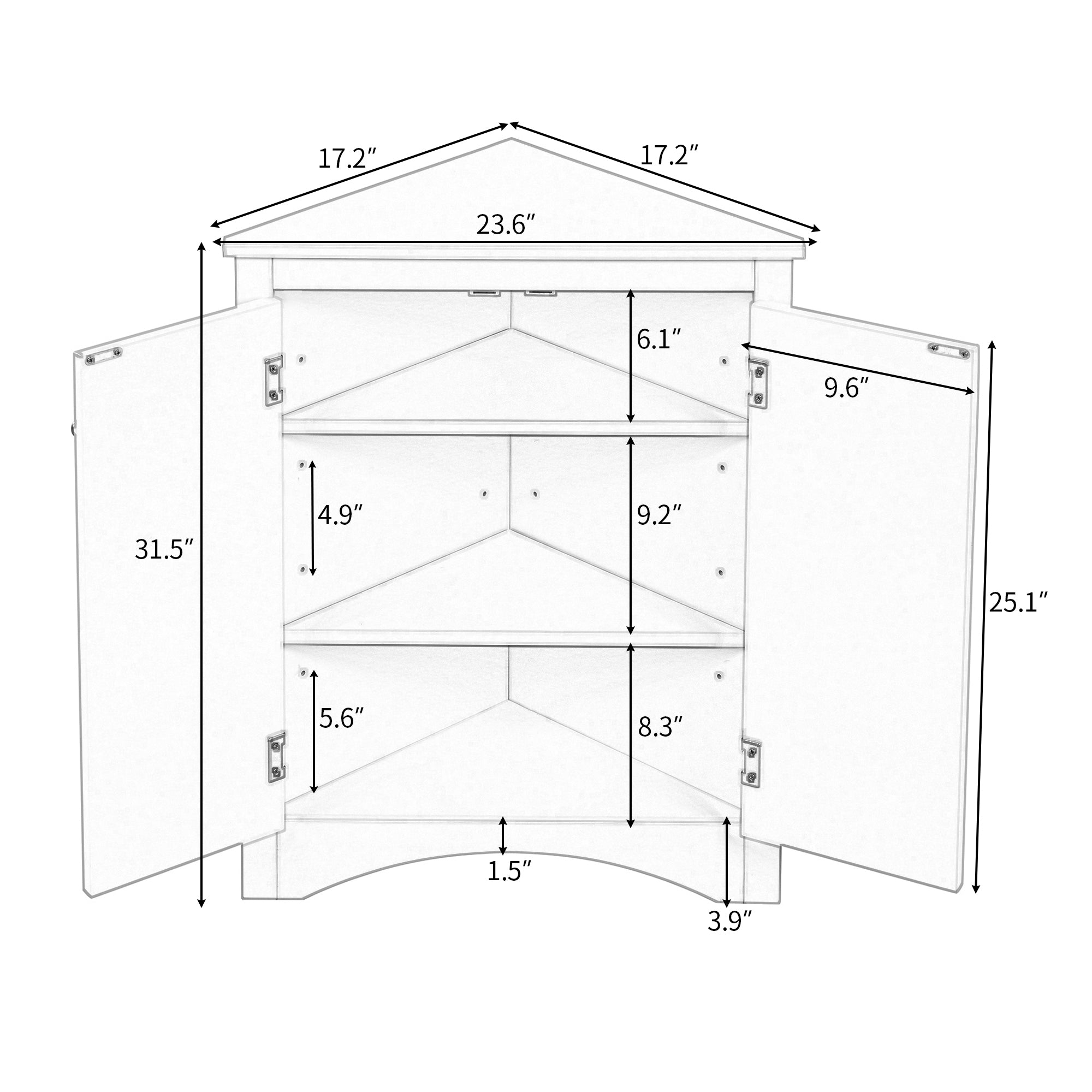 White Marble Triangle Bathroom Storage Cabinet with Adjustable Shelves