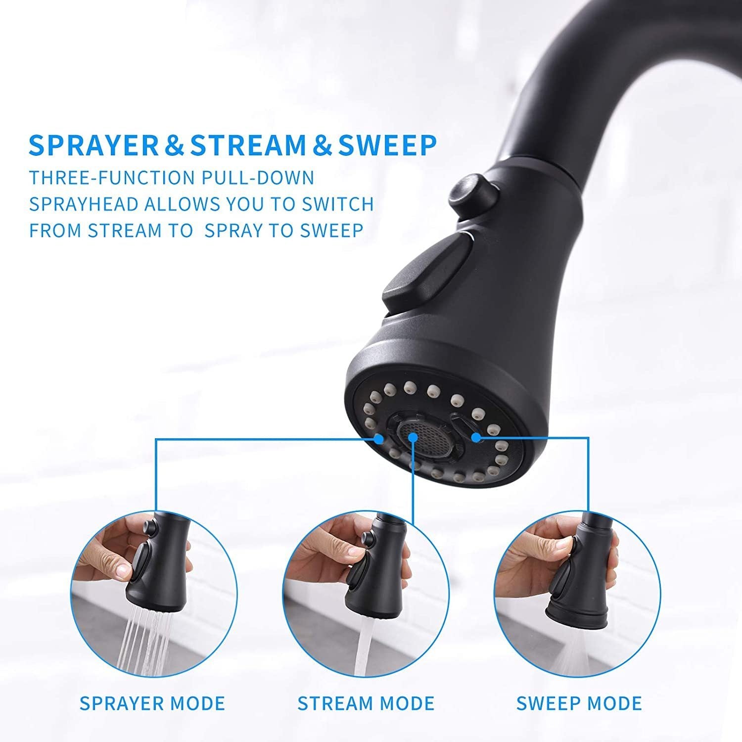 FLG Touch-On Kitchen Faucet with Pull Down Sprayer Single Handle Brass Touch Activated Kitchen Sink Faucet with 2-Way Pull Out Sprayer - Matte Black