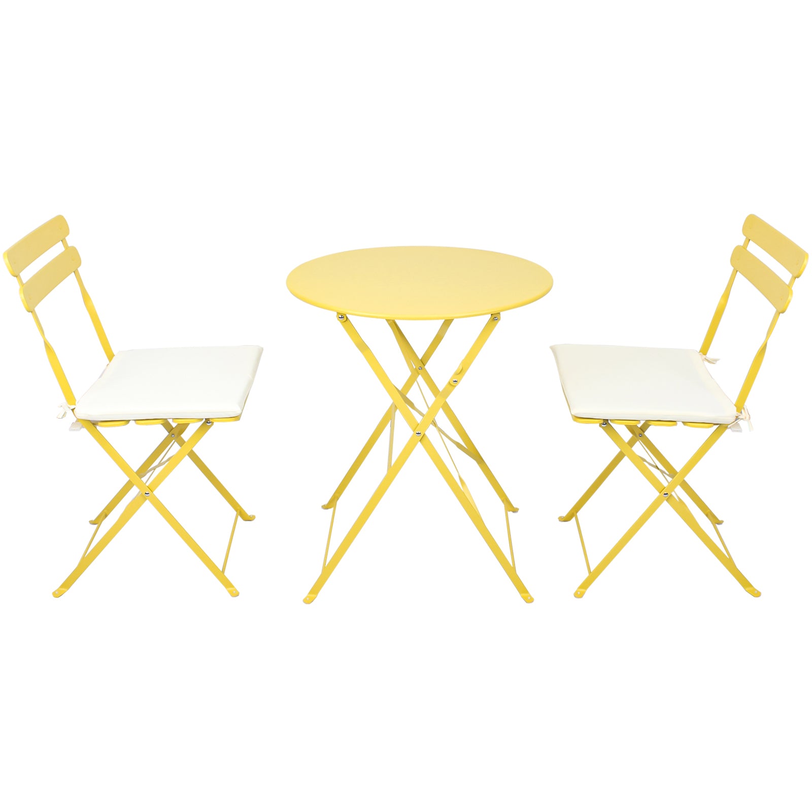 3 Pieces Patio Bistro Balcony Metal Chair Table Set Yellow