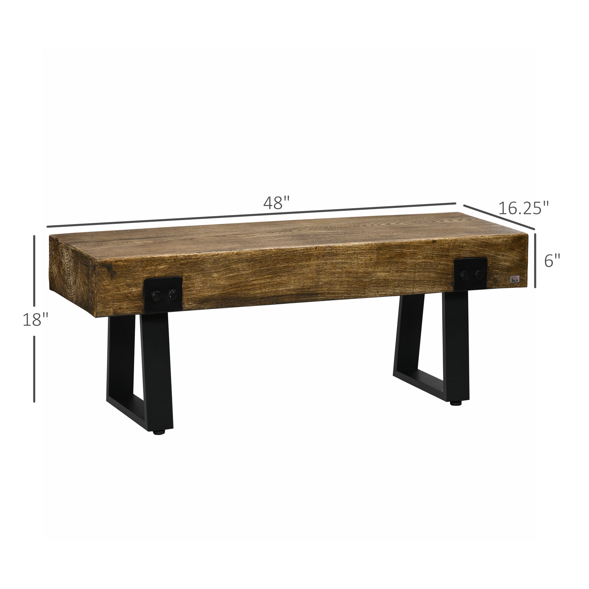 Garden Bench with Metal Legs, Rustic Wood Effect Concrete - Natural and Black