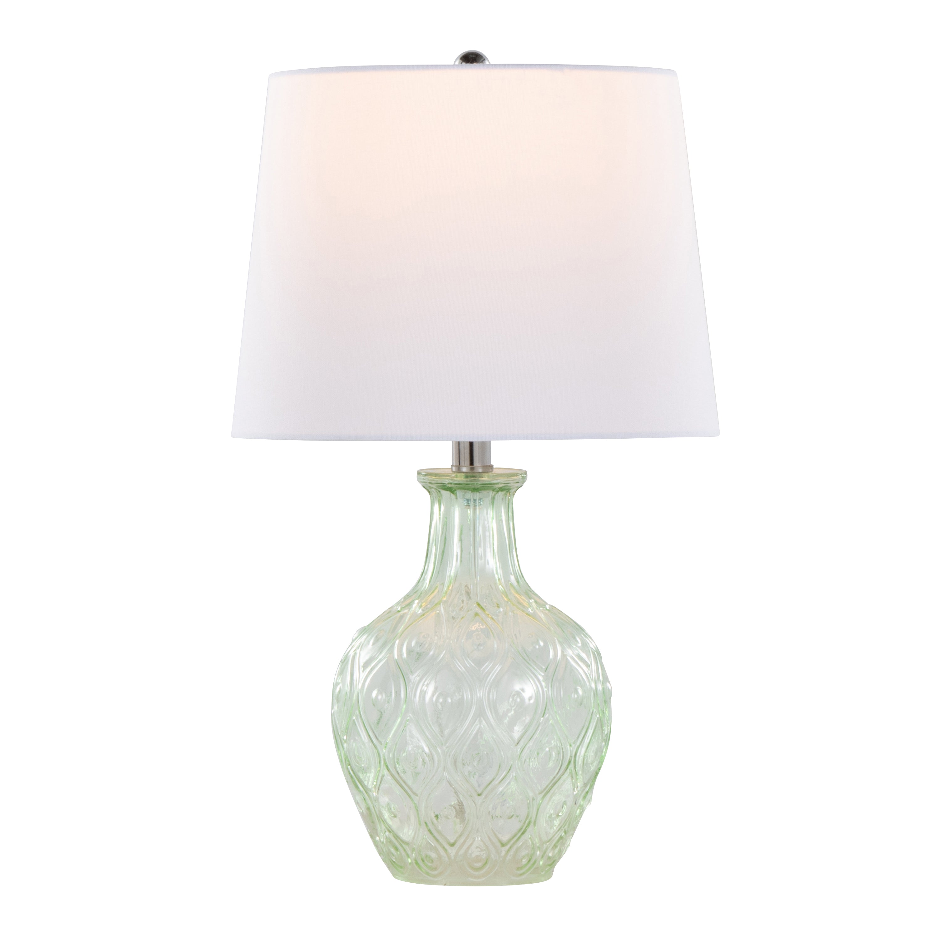 20" Contemporary Glass Accent Lamp in Clear Recycled Spanish Glass, Chrome Metal and White Linen Shade - Set of 2