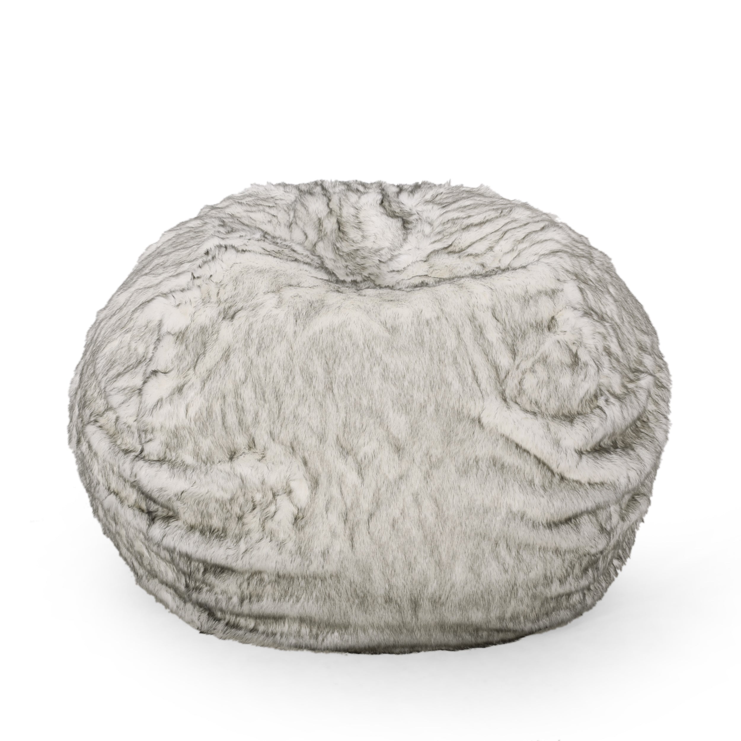 Modern Glam 5 Foot Short Faux Fur Bean Bag - White and Grey