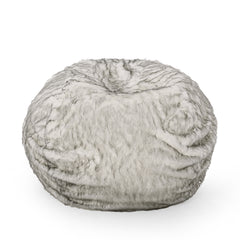 Modern Glam 5 Foot Short Faux Fur Bean Bag - White and Grey