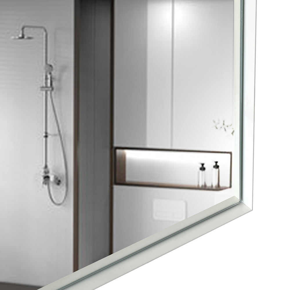 40x30inch Glossy White Rectangular Wall-Mounted Beveled Bathroom Mirror (Horizontal & Vertical)