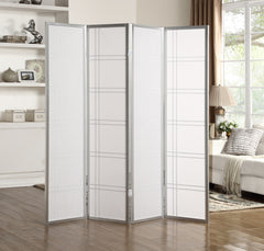 4-Panel Room Divider Screen, Silver Wood+Paper