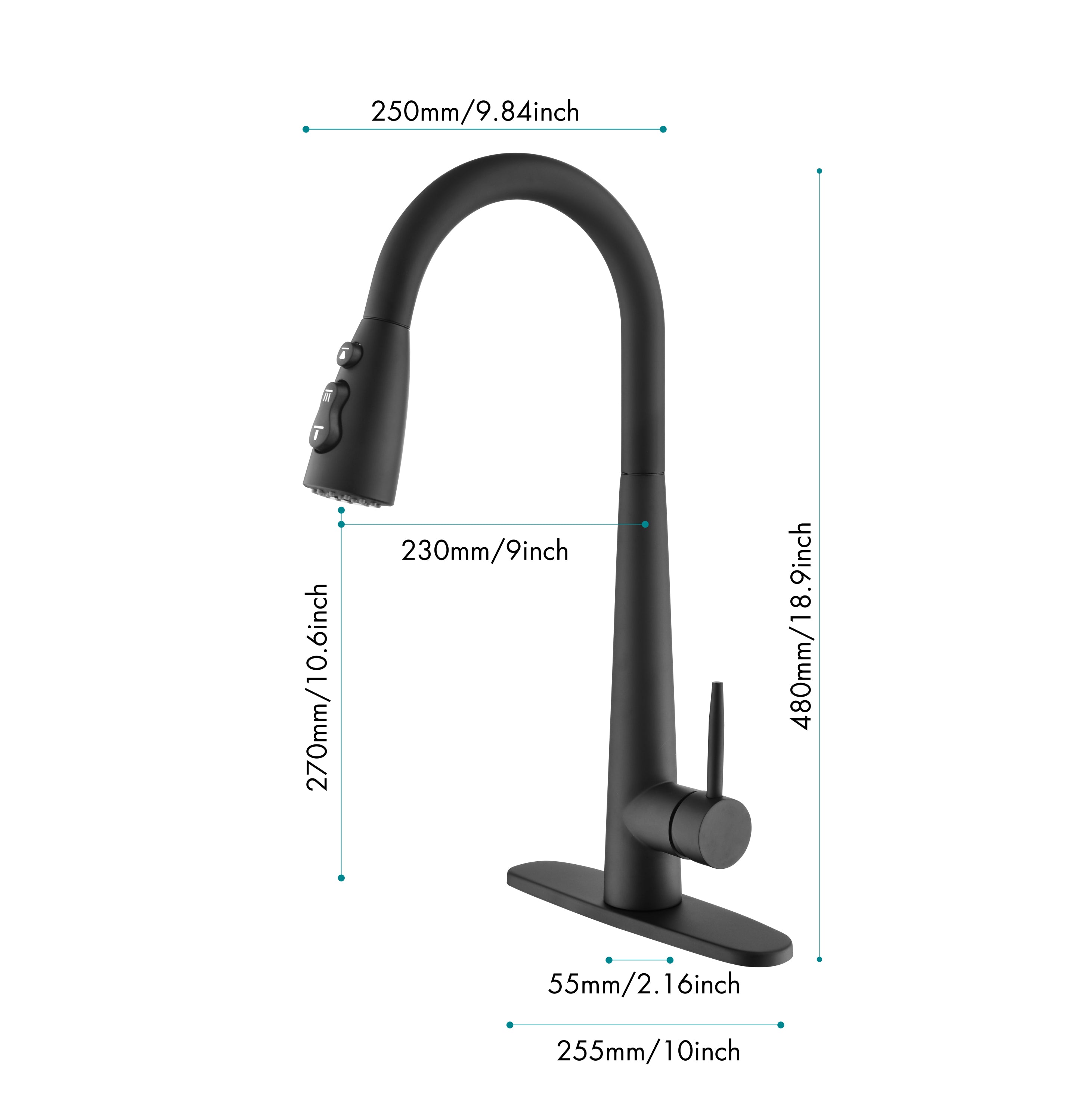 Single Handle Copper Kitchen Faucet - Matte Black