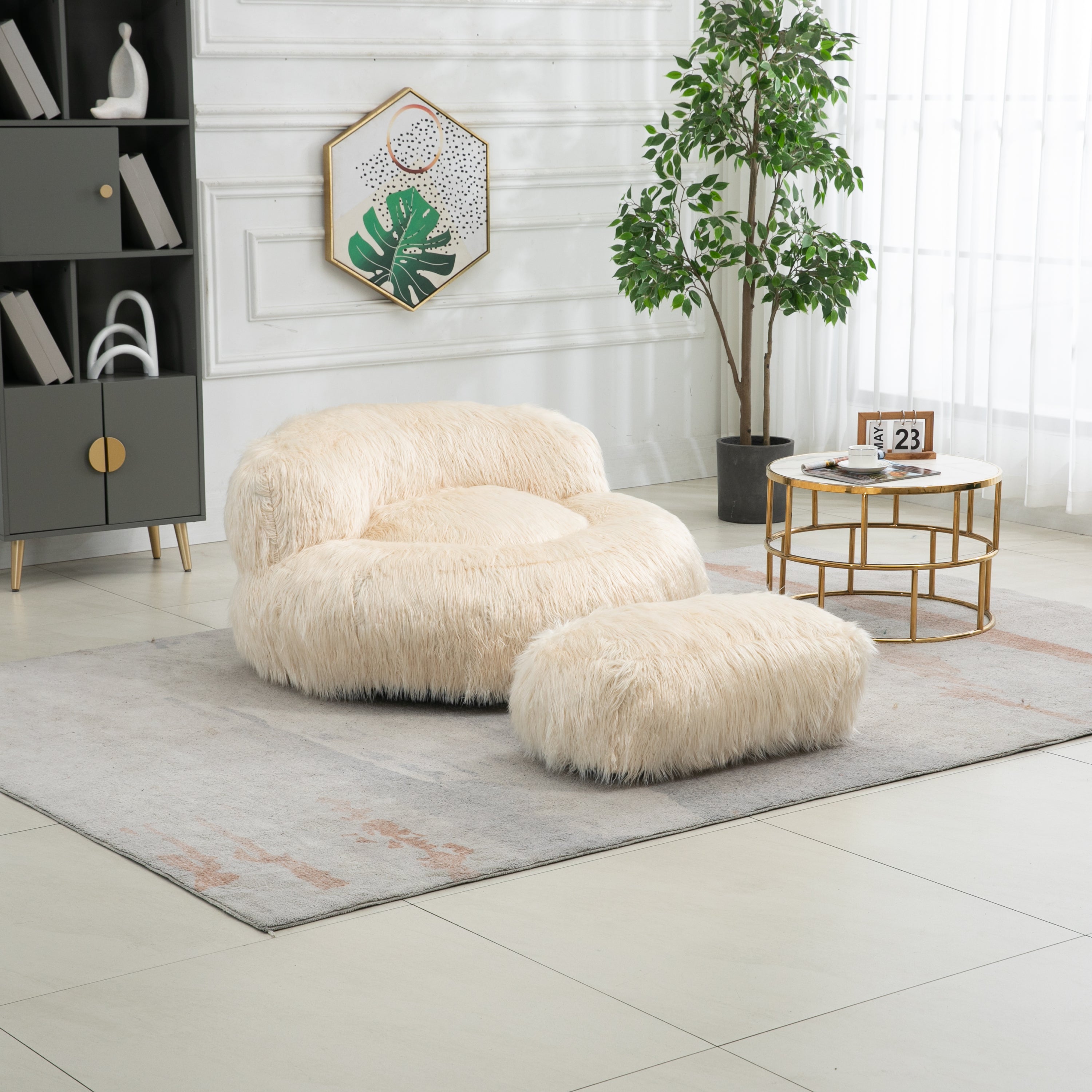 Bean Bag Chair Faux fur Lazy Sofa - Beige